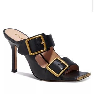Coach Black Heels with Gold Buckle Straps